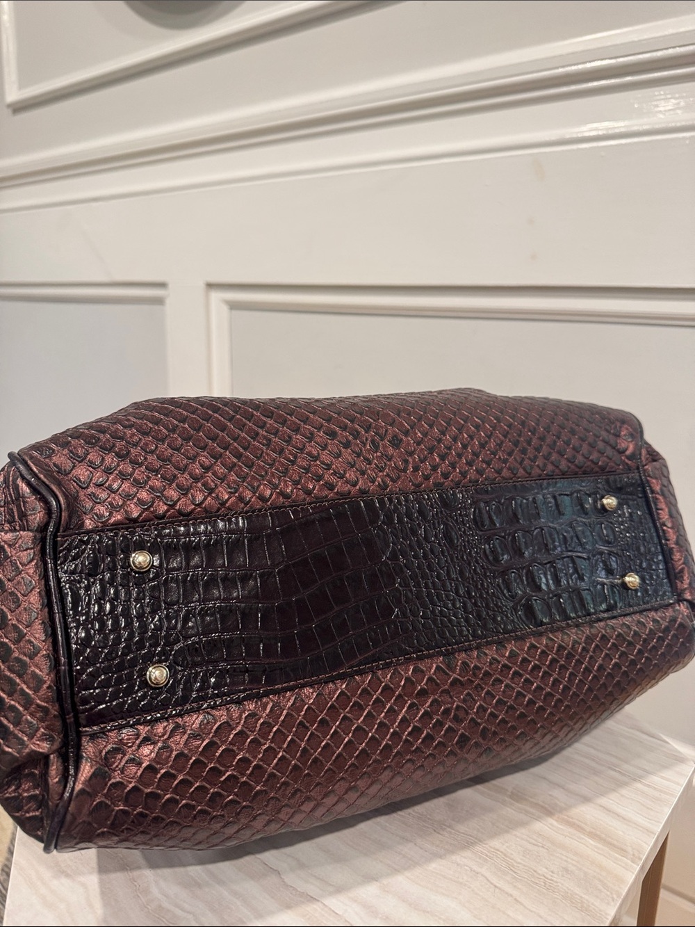 Brahmin Bag Elisa Brown Purple Python Embossed Satchel with Matching Pouch - Picture 9 of 17